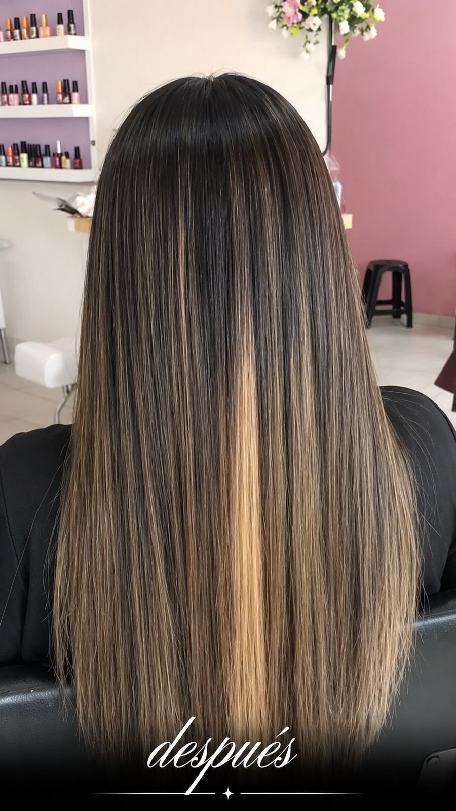 Después: balayage terminado con brillo